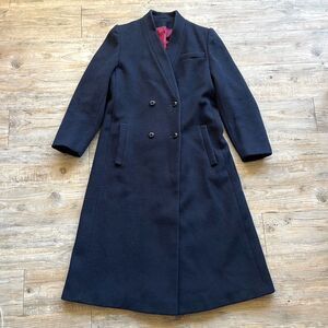 Domino New York Wool Trench Coat Women's Medium Blue Vintage 90s 80s Button